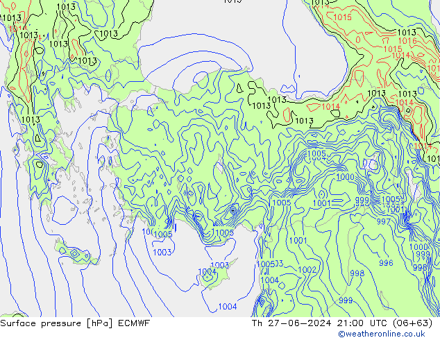 Surface pressure ECMWF Th 27.06.2024 21 UTC