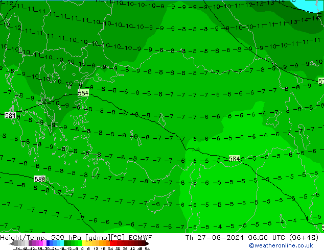 Z500/Rain (+SLP)/Z850 ECMWF Th 27.06.2024 06 UTC