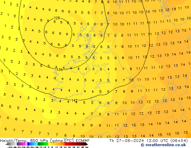 Z500/Rain (+SLP)/Z850 ECMWF Th 27.06.2024 12 UTC