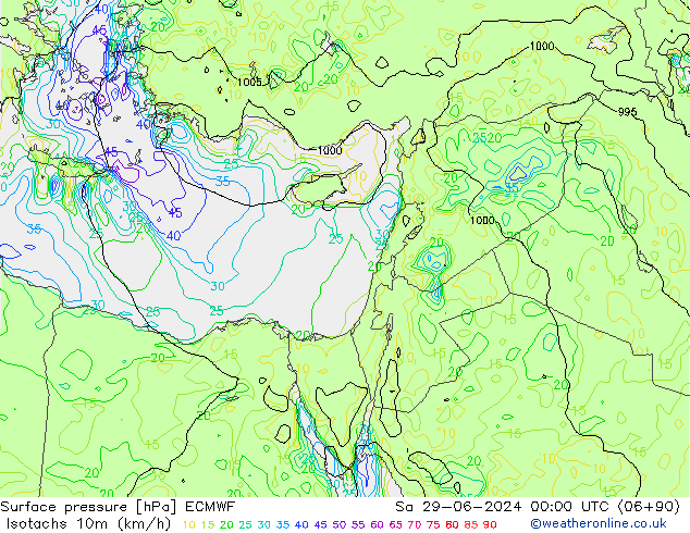 Isotachs (kph) ECMWF Sa 29.06.2024 00 UTC