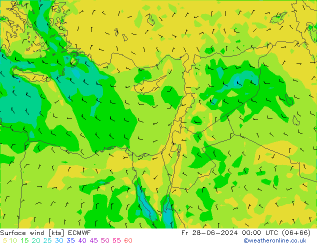 Surface wind ECMWF Fr 28.06.2024 00 UTC