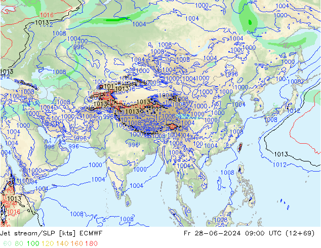 джет/приземное давление ECMWF пт 28.06.2024 09 UTC