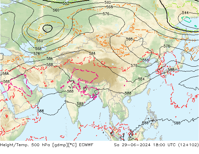 Hoogte/Temp. 500 hPa ECMWF za 29.06.2024 18 UTC