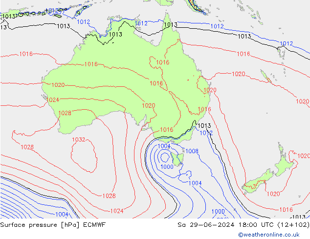 Pressione al suolo ECMWF sab 29.06.2024 18 UTC