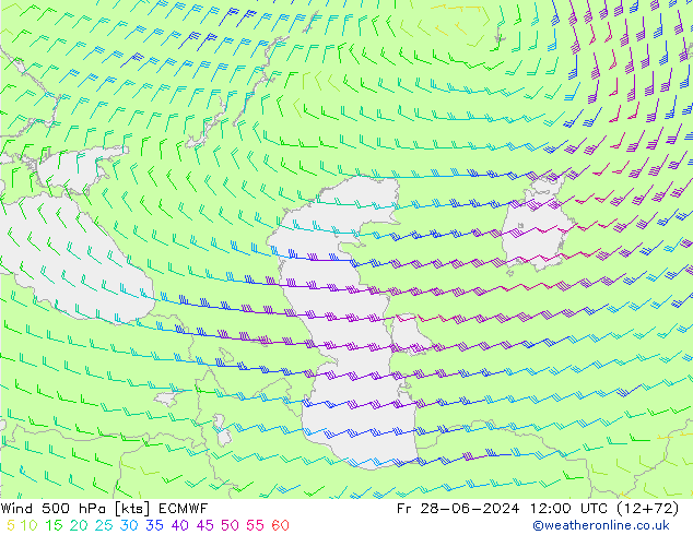 Wind 500 hPa ECMWF Fr 28.06.2024 12 UTC