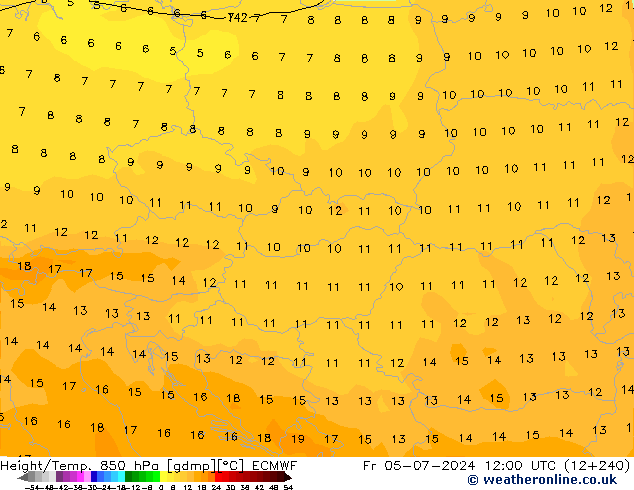 Height/Temp. 850 hPa ECMWF Fr 05.07.2024 12 UTC