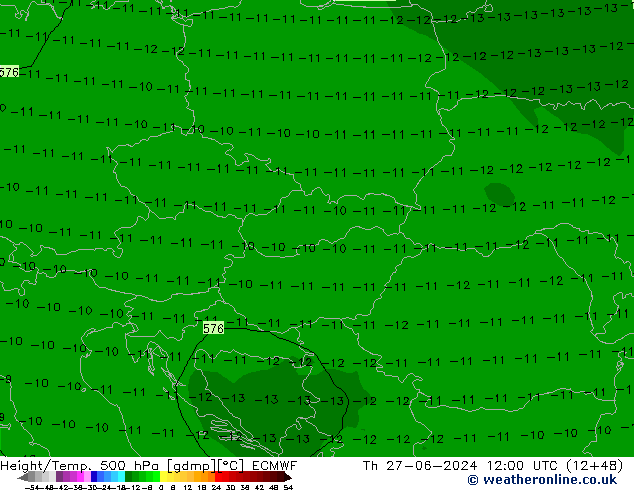 Z500/Rain (+SLP)/Z850 ECMWF czw. 27.06.2024 12 UTC