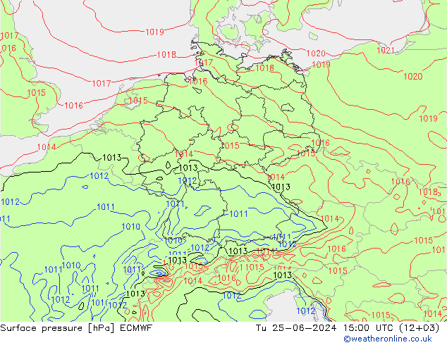 Surface pressure ECMWF Tu 25.06.2024 15 UTC