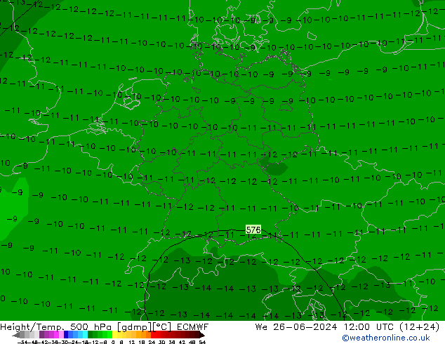 Z500/Rain (+SLP)/Z850 ECMWF We 26.06.2024 12 UTC