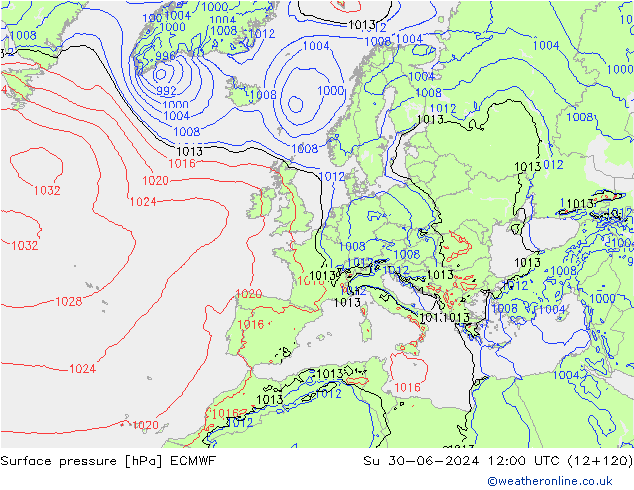 地面气压 ECMWF 星期日 30.06.2024 12 UTC