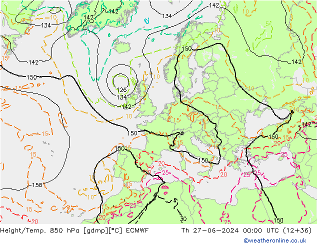 Z500/Rain (+SLP)/Z850 ECMWF gio 27.06.2024 00 UTC
