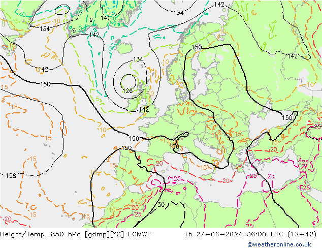 Hoogte/Temp. 850 hPa ECMWF do 27.06.2024 06 UTC