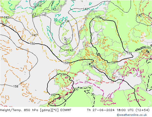 Z500/Rain (+SLP)/Z850 ECMWF Čt 27.06.2024 18 UTC