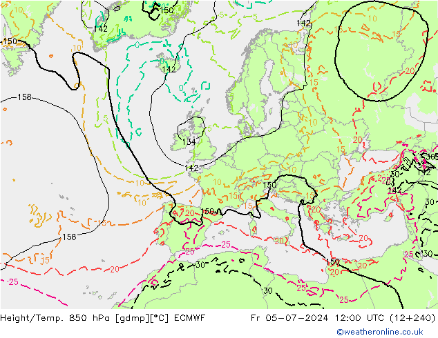 Height/Temp. 850 hPa ECMWF Fr 05.07.2024 12 UTC