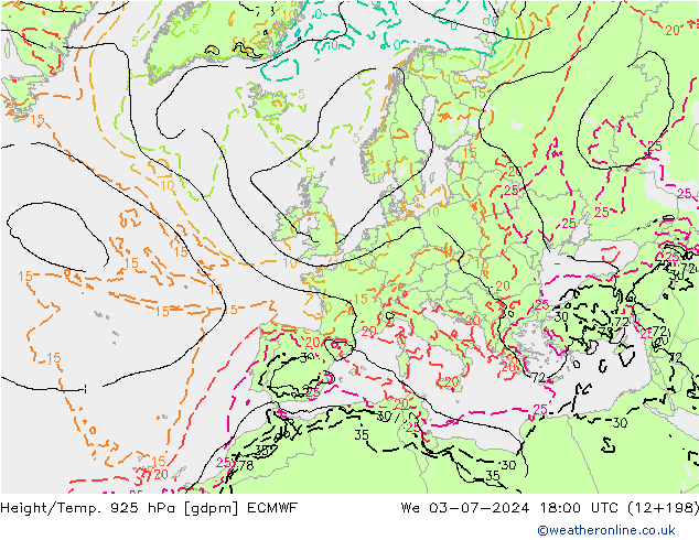 Height/Temp. 925 hPa ECMWF  03.07.2024 18 UTC