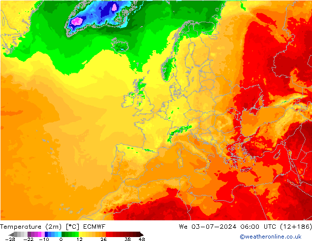 Temperatuurkaart (2m) ECMWF wo 03.07.2024 06 UTC