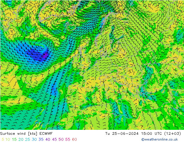 风 10 米 ECMWF 星期二 25.06.2024 15 UTC