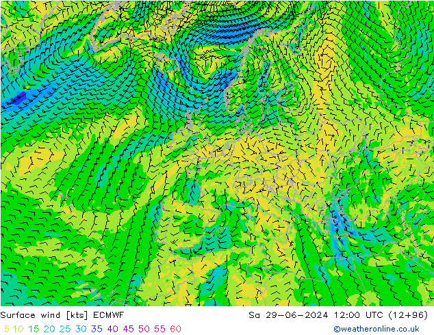风 10 米 ECMWF 星期六 29.06.2024 12 UTC