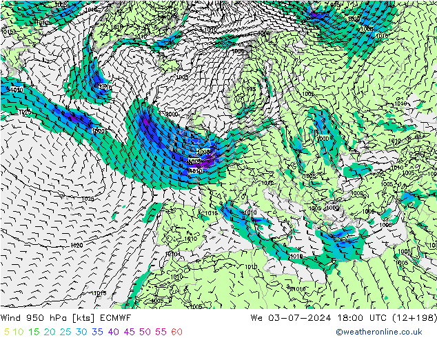 Wind 950 hPa ECMWF wo 03.07.2024 18 UTC