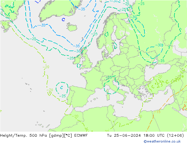 Z500/Rain (+SLP)/Z850 ECMWF Út 25.06.2024 18 UTC