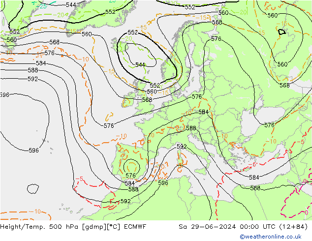 Z500/Rain (+SLP)/Z850 ECMWF sab 29.06.2024 00 UTC