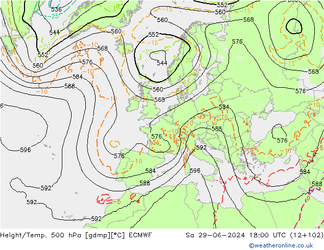 Z500/Rain (+SLP)/Z850 ECMWF Sa 29.06.2024 18 UTC