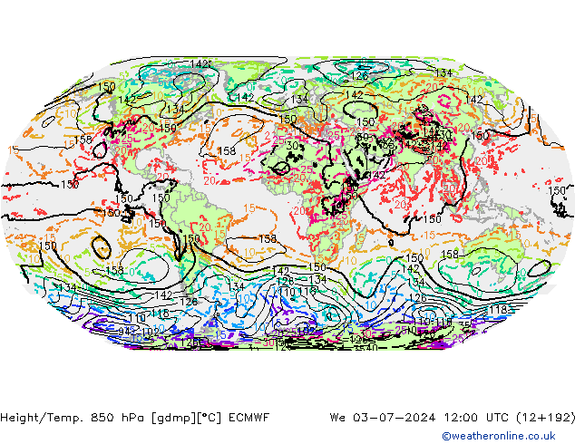 Z500/Rain (+SLP)/Z850 ECMWF We 03.07.2024 12 UTC