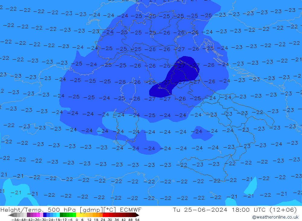 Z500/Rain (+SLP)/Z850 ECMWF Tu 25.06.2024 18 UTC