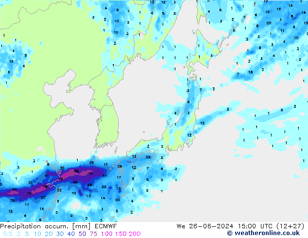 Precipitation accum. ECMWF We 26.06.2024 15 UTC