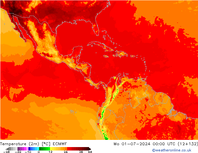 Temperatuurkaart (2m) ECMWF ma 01.07.2024 00 UTC