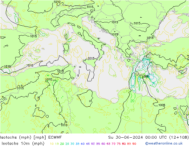 Isotachen (mph) ECMWF zo 30.06.2024 00 UTC