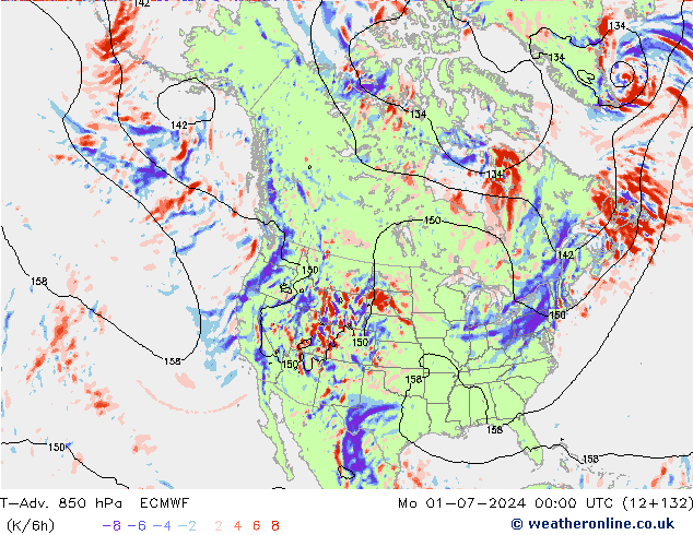 T-Adv. 850 hPa ECMWF ma 01.07.2024 00 UTC