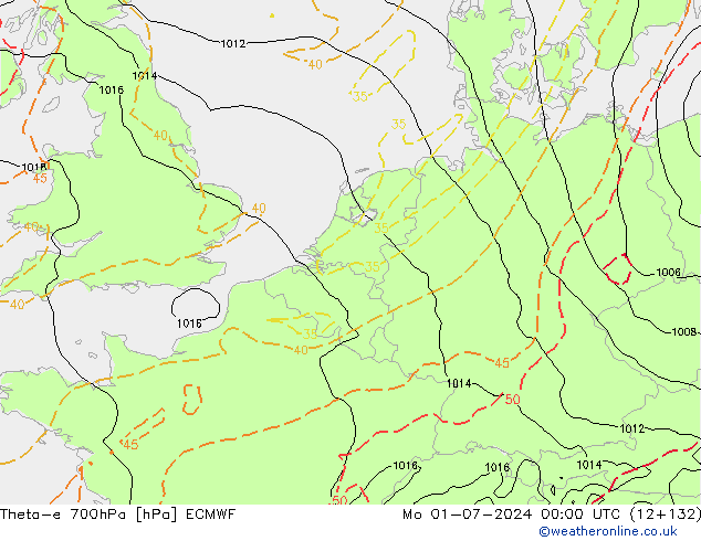 Theta-e 700гПа ECMWF пн 01.07.2024 00 UTC