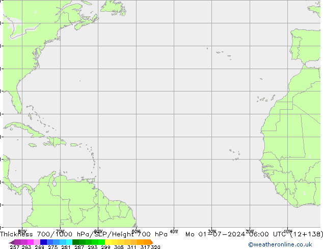 Thck 700-1000 гПа ECMWF пн 01.07.2024 06 UTC