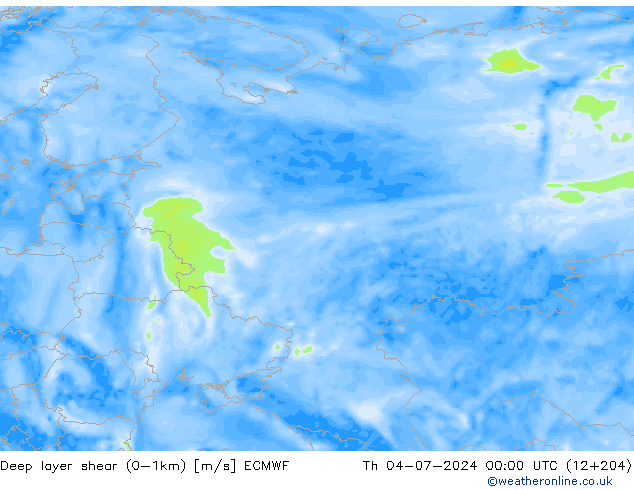 Deep layer shear (0-1km) ECMWF czw. 04.07.2024 00 UTC