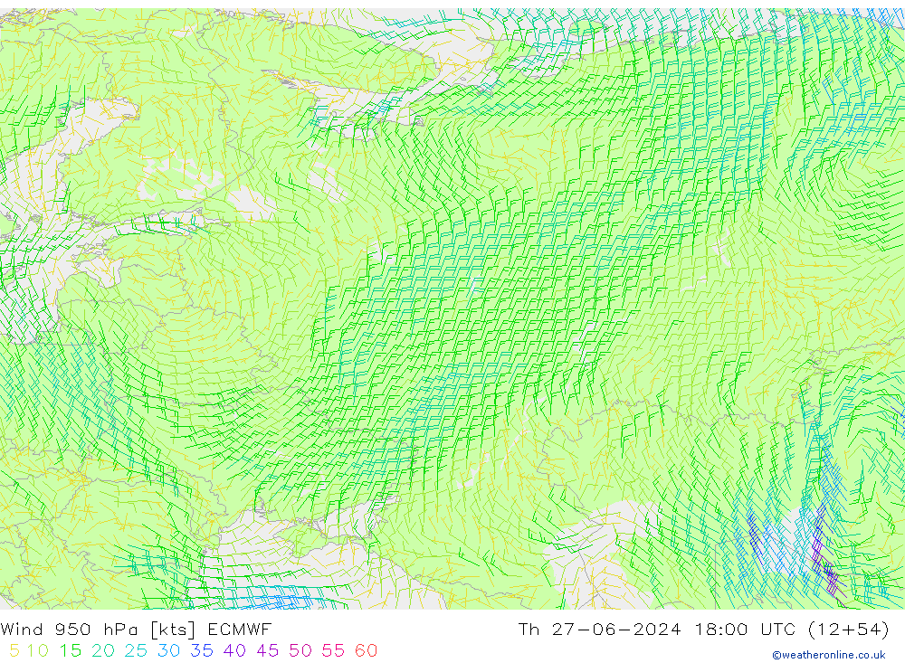 Wind 950 hPa ECMWF Čt 27.06.2024 18 UTC