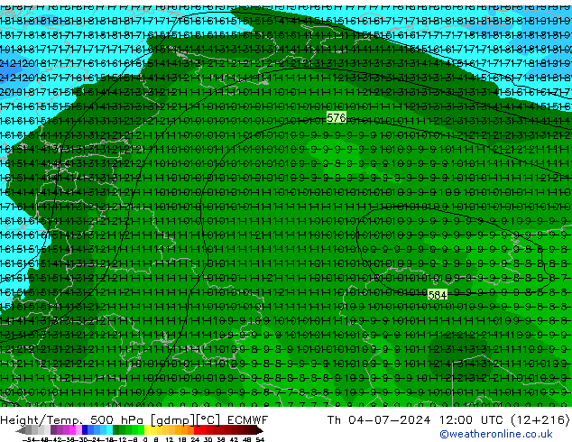 Geop./Temp. 500 hPa ECMWF jue 04.07.2024 12 UTC