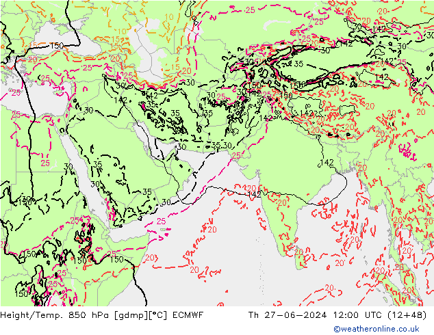 Height/Temp. 850 hPa ECMWF Čt 27.06.2024 12 UTC