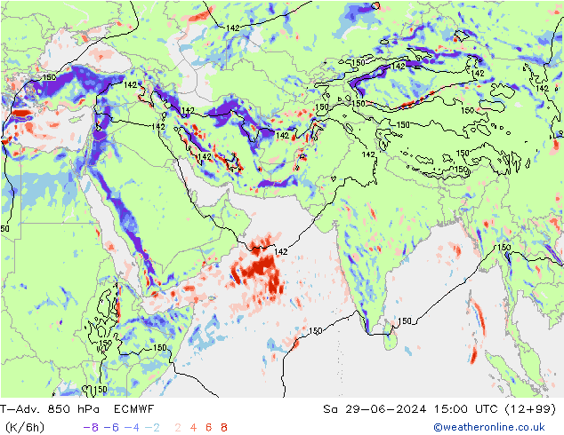 T-Adv. 850 hPa ECMWF 星期六 29.06.2024 15 UTC