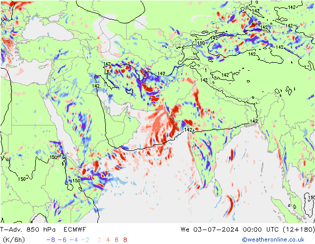 T-Adv. 850 hPa ECMWF We 03.07.2024 00 UTC