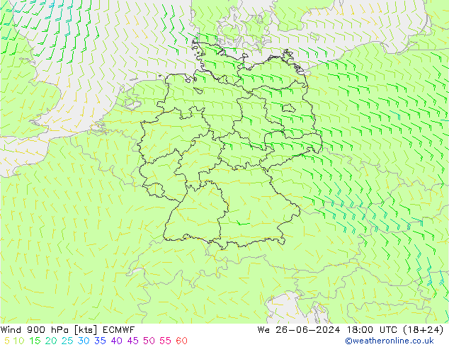 风 900 hPa ECMWF 星期三 26.06.2024 18 UTC