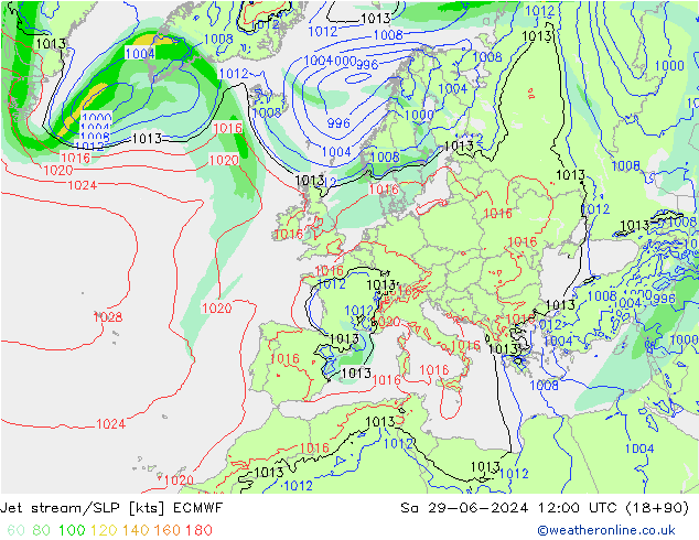 高速氣流/地面气压 ECMWF 星期六 29.06.2024 12 UTC