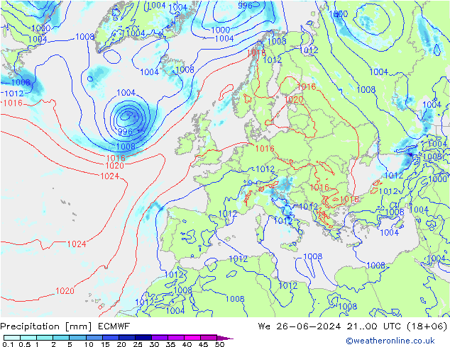 Neerslag ECMWF wo 26.06.2024 00 UTC