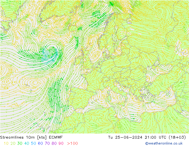 风 10m ECMWF 星期二 25.06.2024 21 UTC