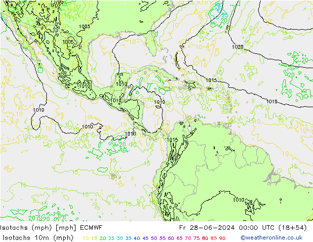 Isotachen (mph) ECMWF vr 28.06.2024 00 UTC