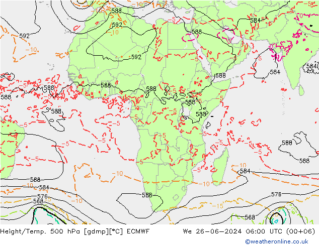Z500/Yağmur (+YB)/Z850 ECMWF Çar 26.06.2024 06 UTC
