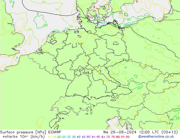 10米等风速线 (kph) ECMWF 星期三 26.06.2024 12 UTC
