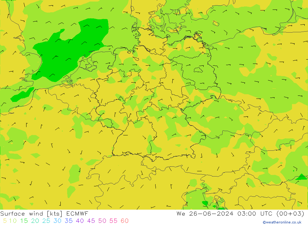 风 10 米 ECMWF 星期三 26.06.2024 03 UTC