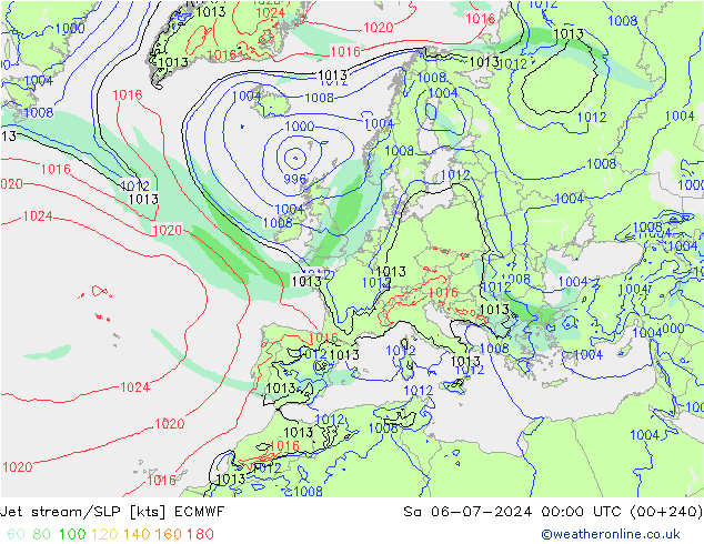 高速氣流/地面气压 ECMWF 星期六 06.07.2024 00 UTC