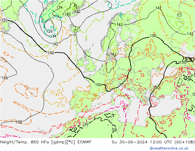 Z500/Regen(+SLP)/Z850 ECMWF zo 30.06.2024 12 UTC